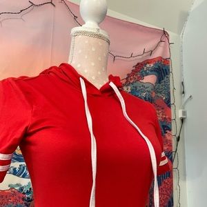 Red hooded womens t-shirt